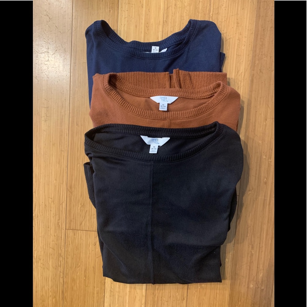 Bundle lot of three soft light tunic tops sweaters M medium black, brown blue
